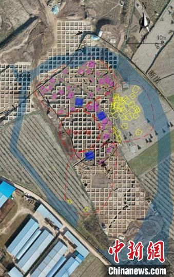 圖為位于甘肅省天水市張家川回族自治縣境內(nèi)的圪垯川遺址史家類型時期大型環(huán)壕聚落布局。(資料圖) 甘肅省文物局供圖
