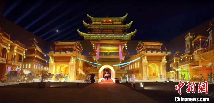 2024年7月15日，甘肅嘉峪關(guān)開啟“夜游”模式。圖為夜游燈光劇《天下嘉峪關(guān)》光影效果。(甘肅嘉峪關(guān)關(guān)城景區(qū)供圖)