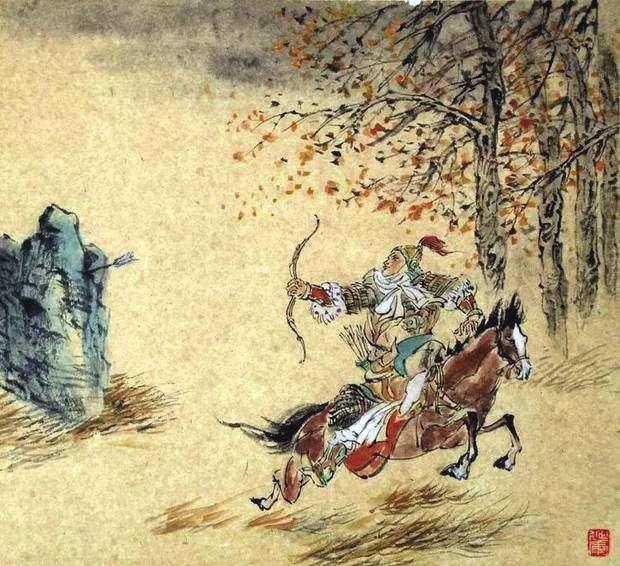 “林暗草驚風(fēng)，將軍夜引弓?！碑?huà)作